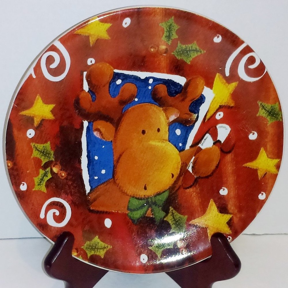 Century Reindeer Lunch Plates, Vintage Christmas Plates
